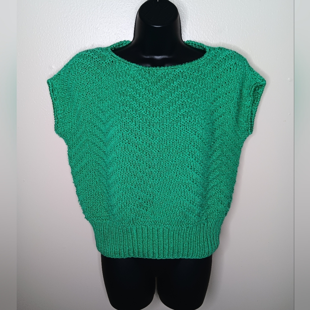 Liz Claiborne Bright Green Chevron Knit Scoop Neck Pullover